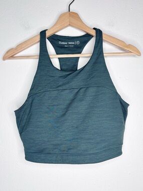 Outdoor Voices TechSweat Crop Sports Bra Green Stripe Size M EUC